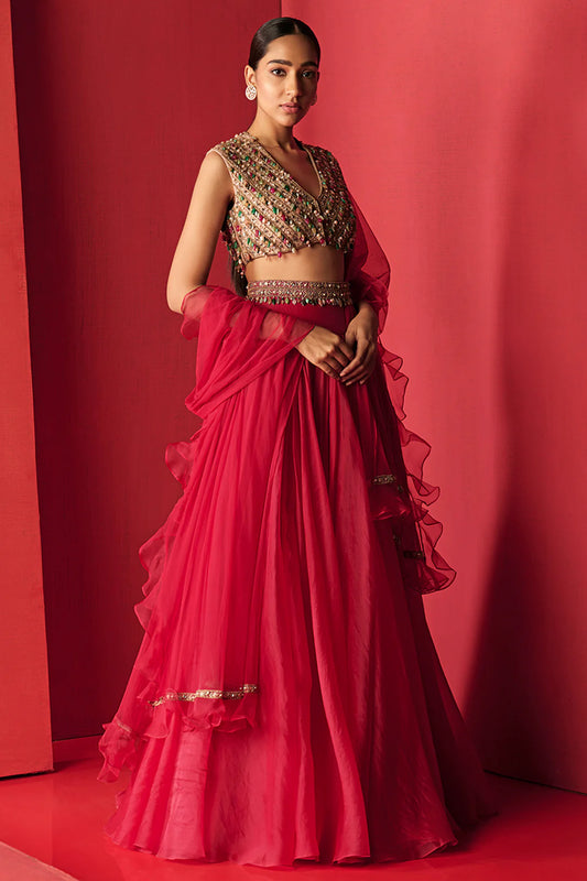 Rent Ridhi Mehra Organza Lehenga Set