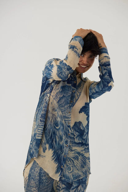 Buy Crepe Ivory and Blue Printed Co-ord Set