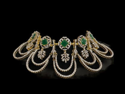 DNS184 high quality necklace set with zircon and emerlad cz stone ( READY TO SHIP )