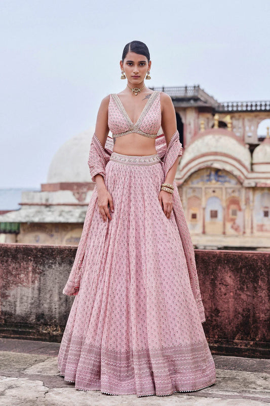 Rent Anita Dongre Blush Printed Mul Lehenga Set