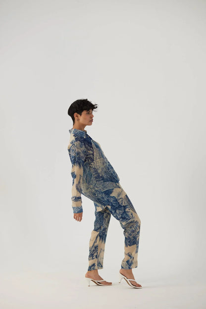 Buy Crepe Ivory and Blue Printed Co-ord Set