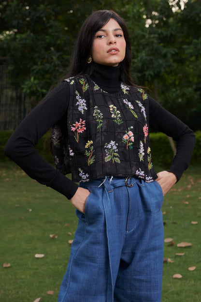 Buy Flowers Printed and Embroidered Bib