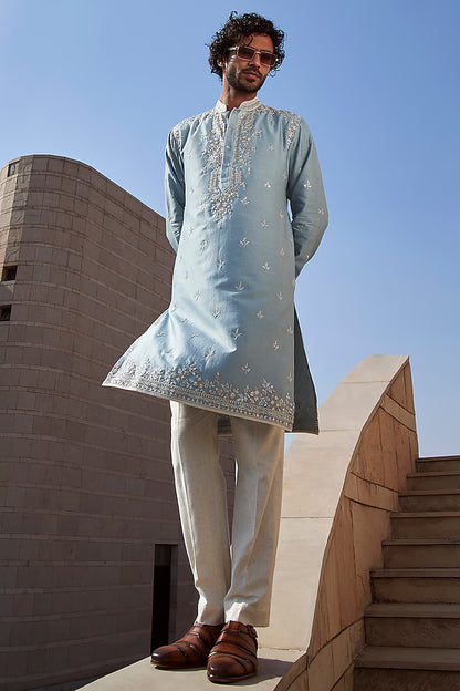 Rent Anushree Reddy Powder Blue Chanderi Geometric Kurta Set