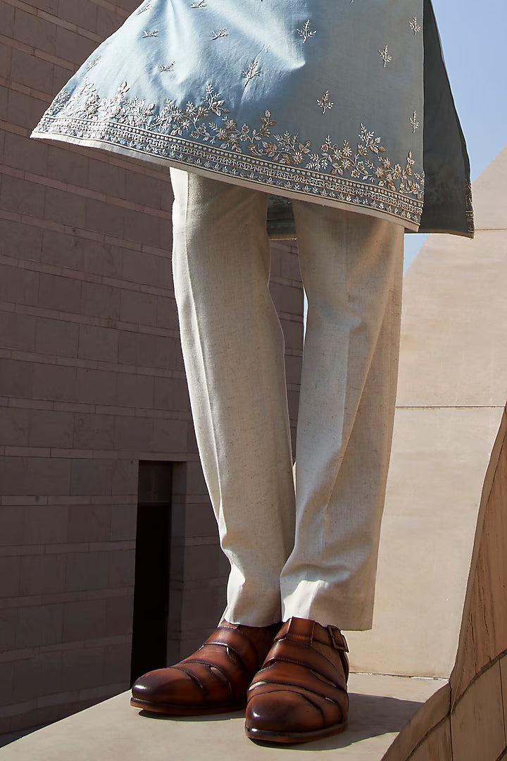 Rent Anushree Reddy Powder Blue Chanderi Geometric Kurta Set