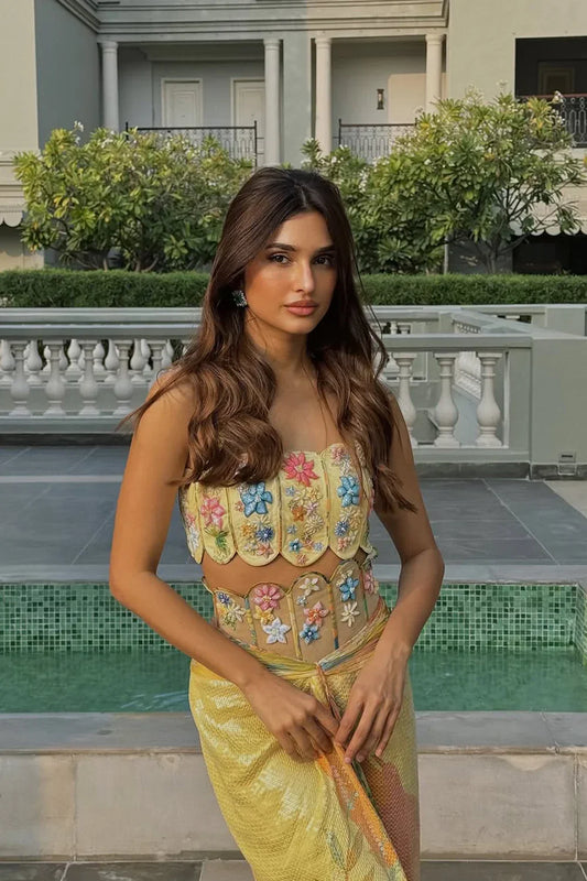 Rent Yellow Corset Belt Skirt Set