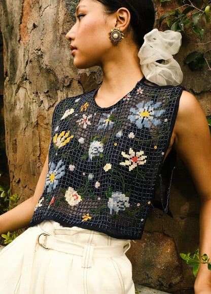 Buy Multicolor Flowers on Blue Bib