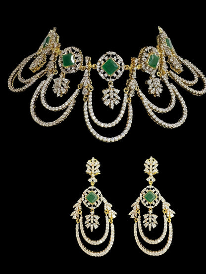 DNS184 high quality necklace set with zircon and emerlad cz stone ( READY TO SHIP )