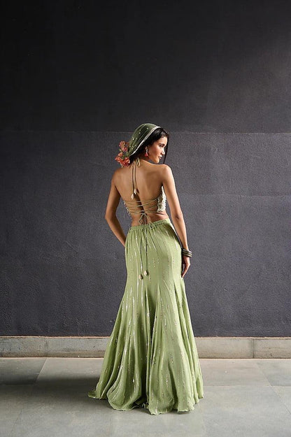 Rent Olive Green Sequin Work Lehenga Set