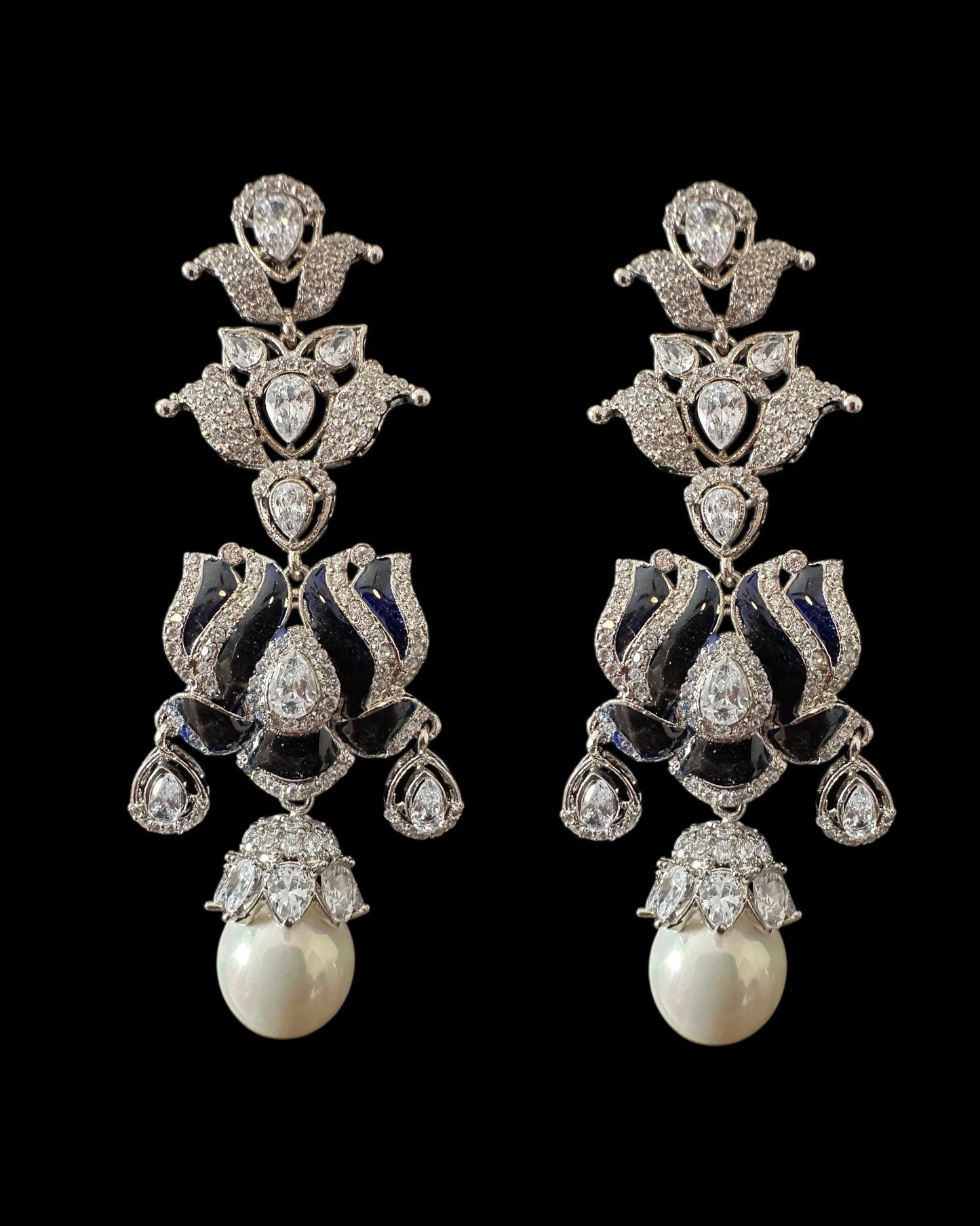 DER810 Lotus Cz earrings -Blue  ( READY TO SHIP )