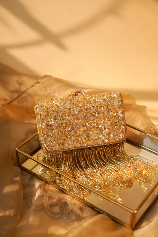 Rent Gold Stonework Wristlet Bag