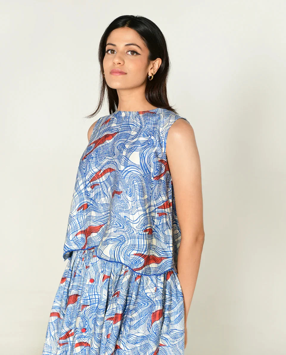 Buy Printed Cotton Bemberg Top & Skirt