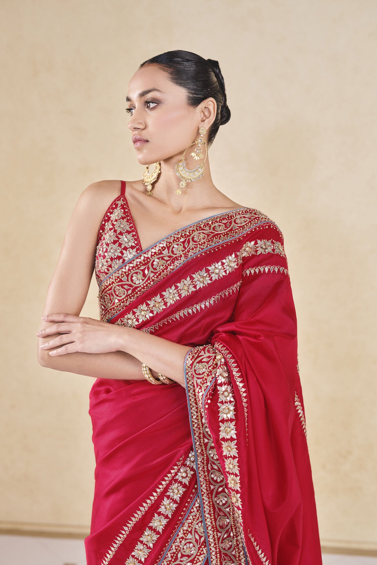 Rent Anita Dongre Red Gota Patti Saree