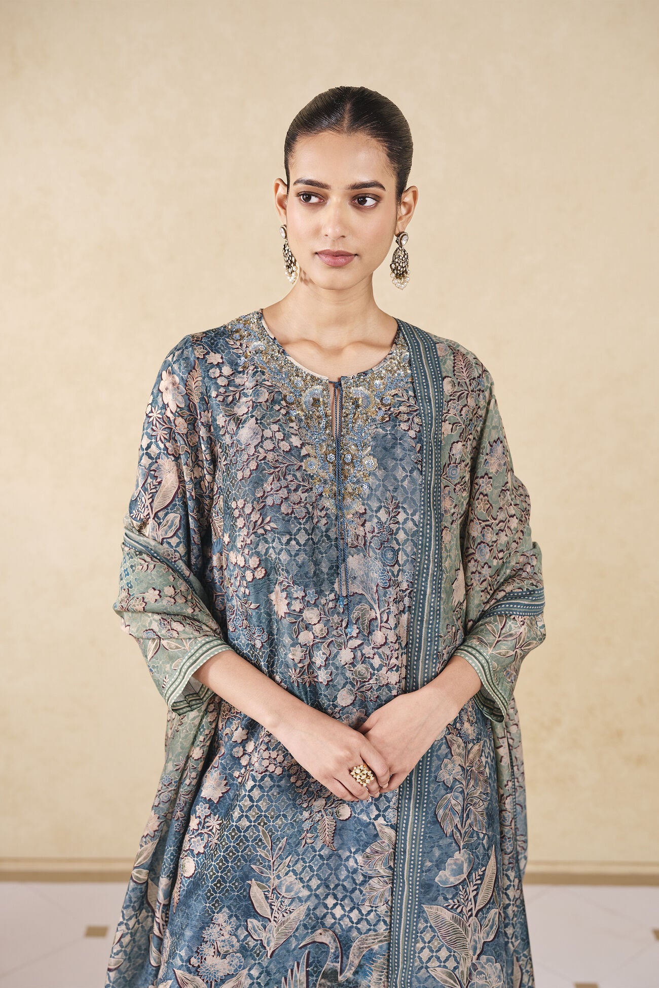 Rent Anita Dongre Turaya Silk Suit Set- Powder Blue