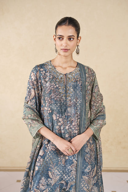 Rent Anita Dongre Turaya Silk Suit Set- Powder Blue