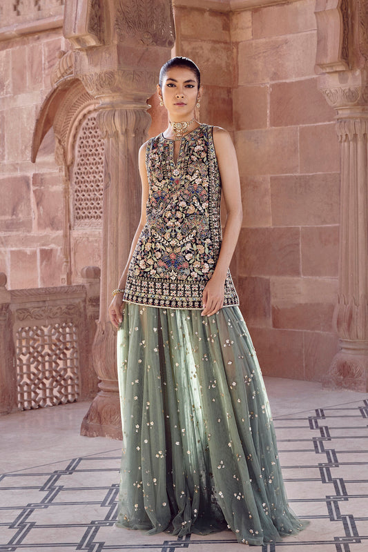 Rent Anita Dongre Embroidered Skirt Set - Sage