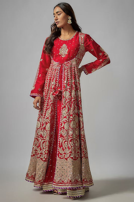 gopi-vaid-red-tussar-thread-work-kalidar-anarkali-set