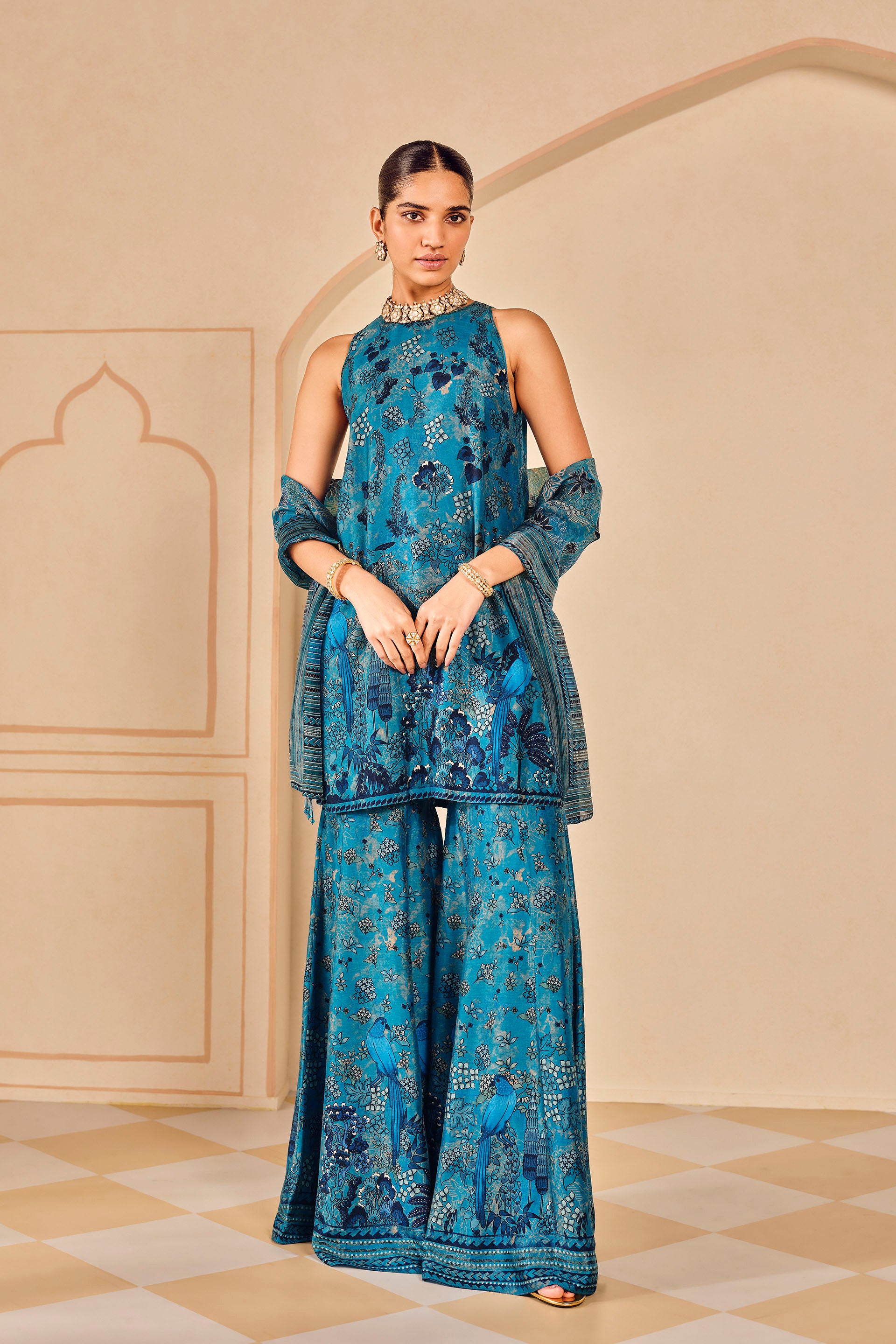 Avis Printed Silk Sharara Set - Rent