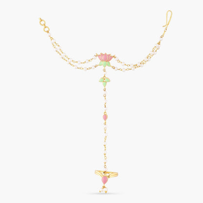 Jalaja Double Pearl Ring Hand Chain Bracelet