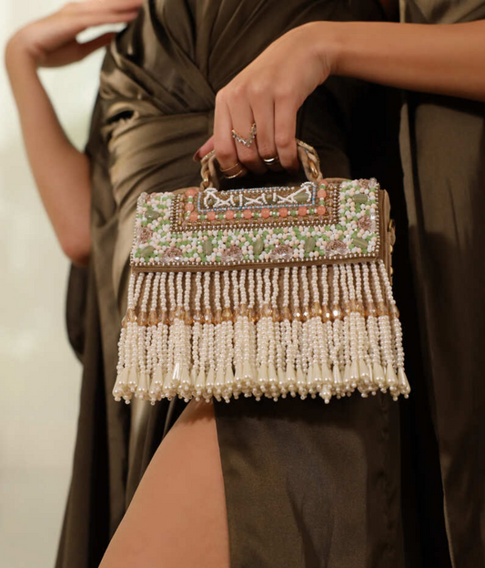 Rent Multicolor Beaded Flap Open Box Bag