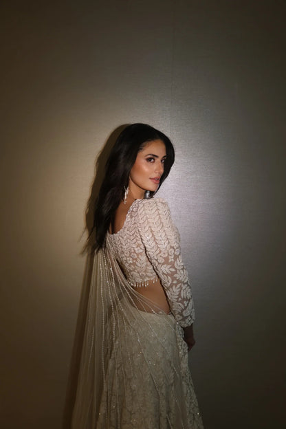 Rent Kalighata Ivory Zardosi Embroidered Lehenga Set