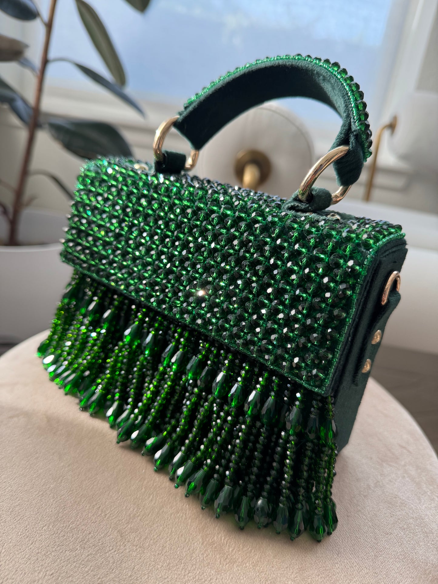 Rent Green Stone work Flap Bag