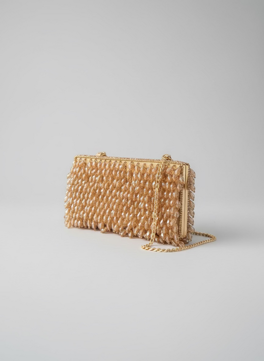 Rent Golden Stonework Clutch Bag