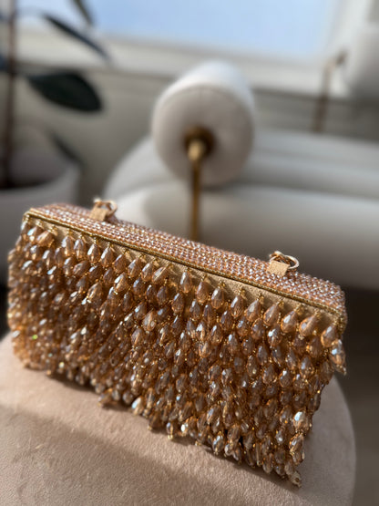 Rent Golden Stonework Clutch Bag