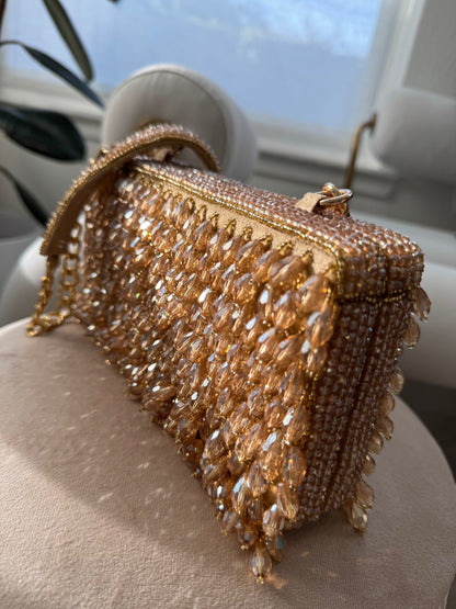 Rent Golden Stonework Clutch Bag