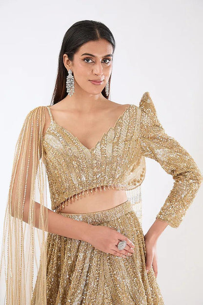 Rent Kalighata Gold Organza Hand Embroidered Lehenga Set - Couture Encore