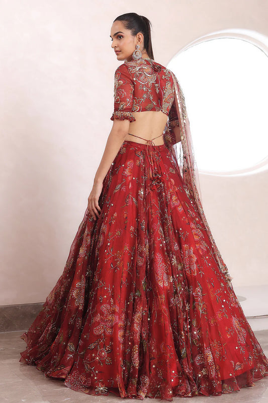 Rent Mahima Mahajan Red Organza Lehenga Set