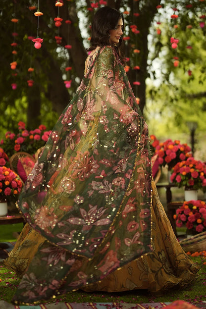 Rent Mahima Mahajan Gold Organza Hand Embroidered Lehenga Set