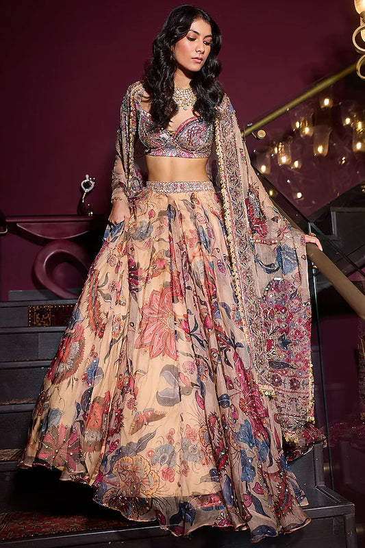 Rent Mahima Mahajan Sand Organza & Raw Silk Lehenga Set