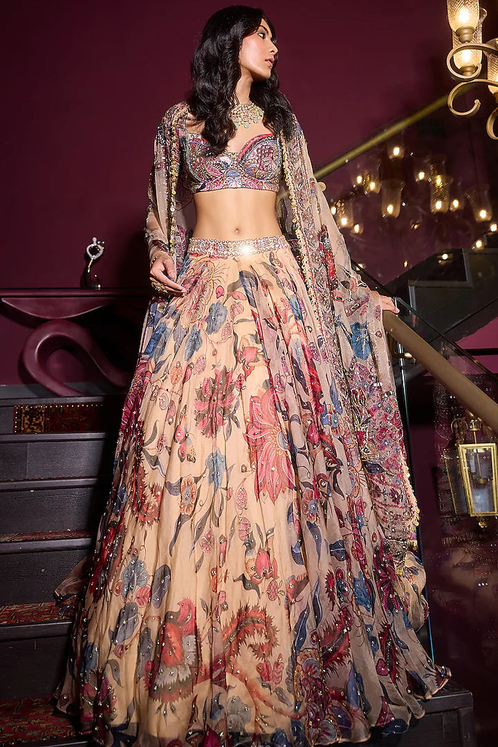 Rent Mahima Mahajan Sand Organza & Raw Silk Lehenga Set