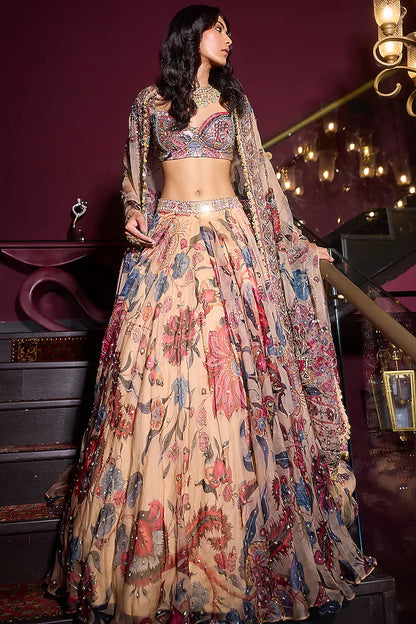 Rent Mahima Mahajan Sand Organza & Raw Silk Lehenga Set