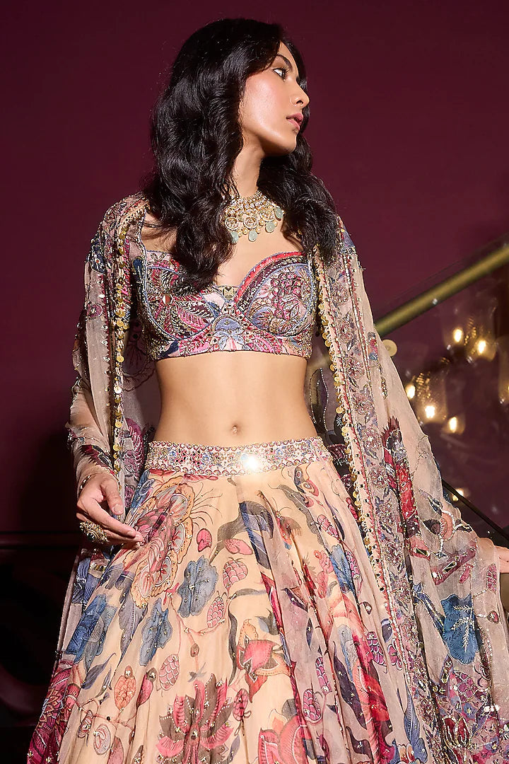 Rent Mahima Mahajan Sand Organza & Raw Silk Lehenga Set