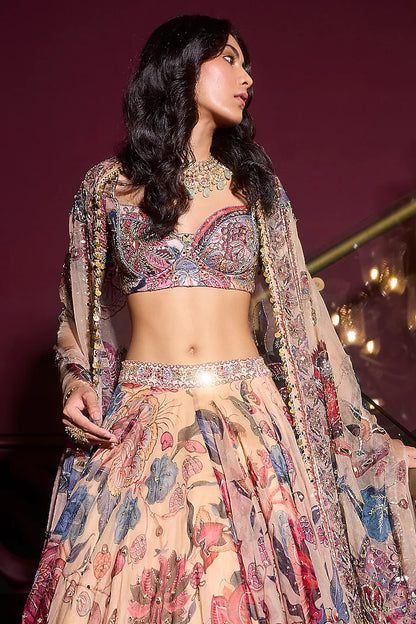Rent Mahima Mahajan Sand Organza & Raw Silk Lehenga Set