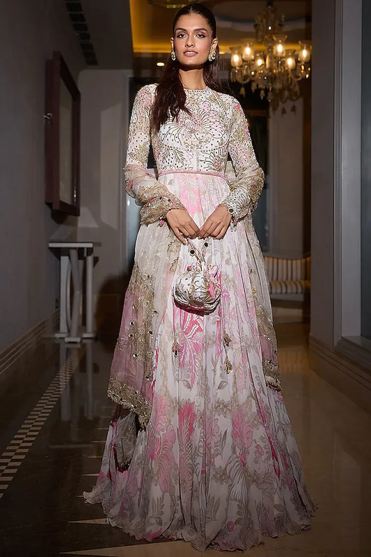 Rent Mahima Mahajan Rose Pink Organza & Georgette Hand Embroidered Anarkali Set