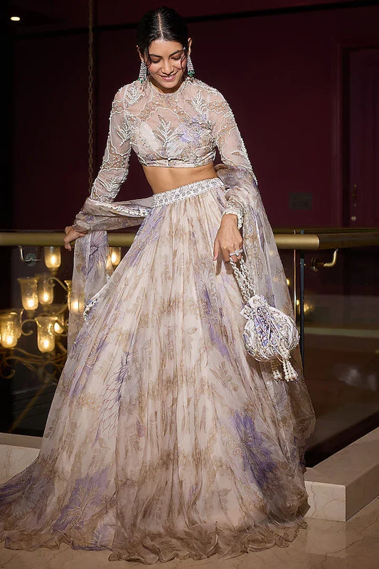 Rent Mahima Mahajan Ocean Blue Organza Lehenga Set