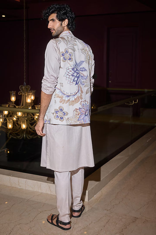 Rent Mahima Mahajan Men Blue Cotton & Chanderi Bundi Set