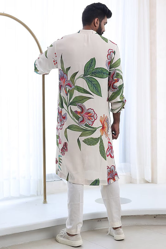 Rent Mahima Mahajan Ivory Moss Crepe & Glace Cotton Printed Kurta Set