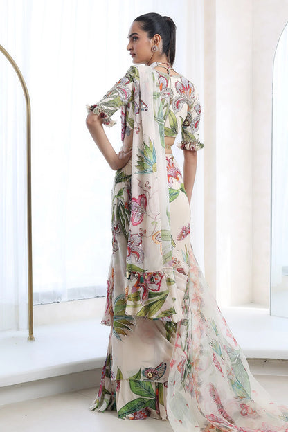 Rent Mahima Mahajan Ivory Pre-Draped Saree