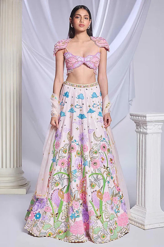 Rent Papa Dont Preach Ivory Sequins Metal Embellished Lehenga Set