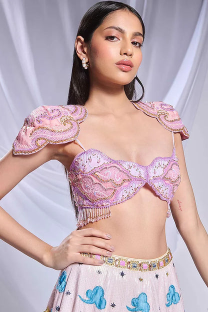Rent Papa Dont Preach Ivory Sequins Metal Embellished Lehenga Set
