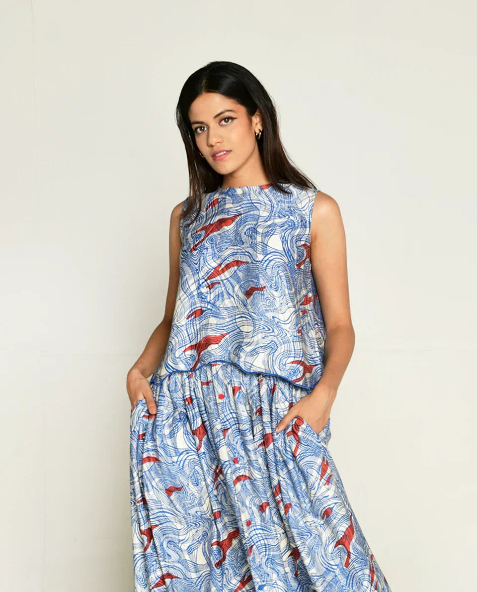 Buy Printed Cotton Bemberg Top & Skirt
