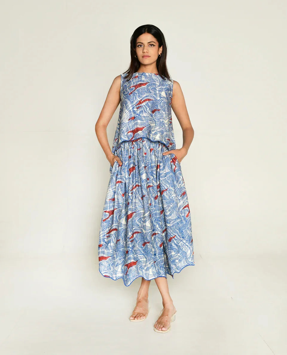 Buy Printed Cotton Bemberg Top & Skirt