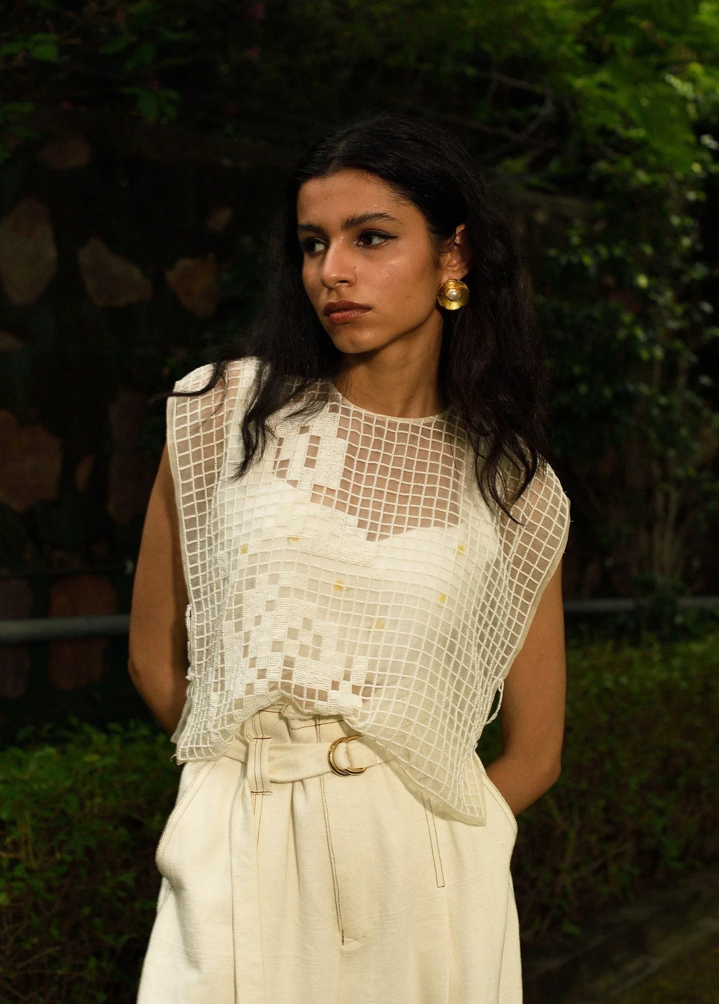 Buy Checkered White Beaded Bib