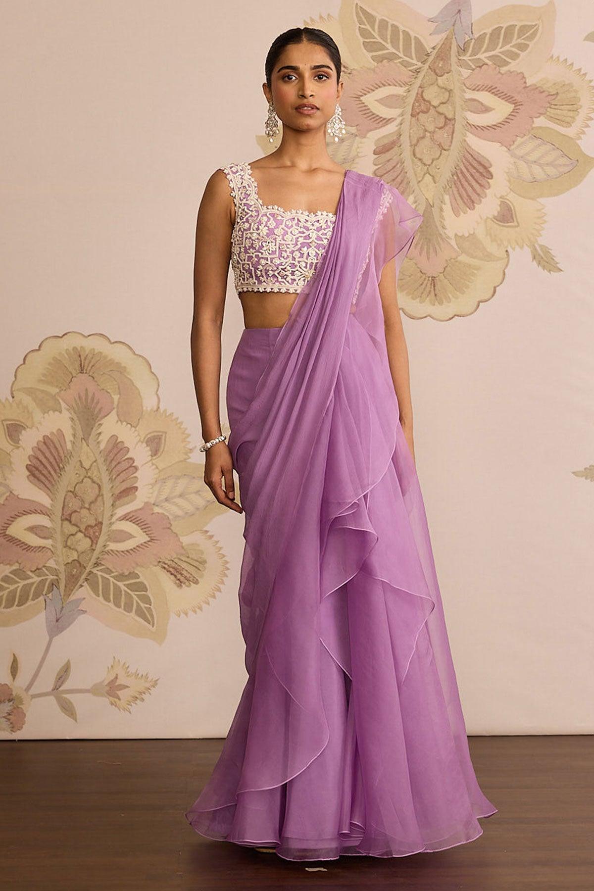 Rent Ridhi Mehra Lilac Pre Draped Saree - Couture Encore