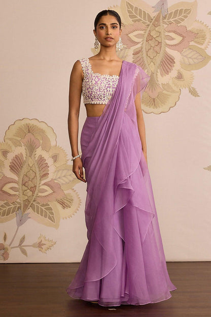 Rent Ridhi Mehra Lilac Pre Draped Saree - Couture Encore