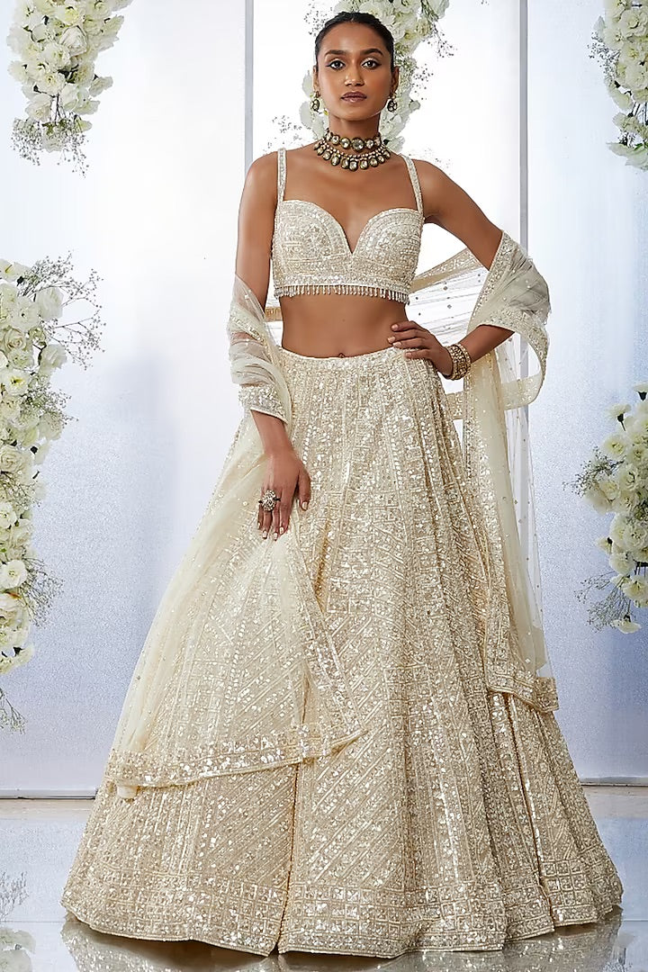 Ivory Sequins Embroidered Lehenga Set