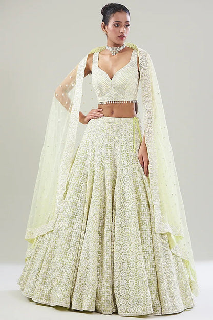 Lime Net Pearl Embroidered Lehenga set